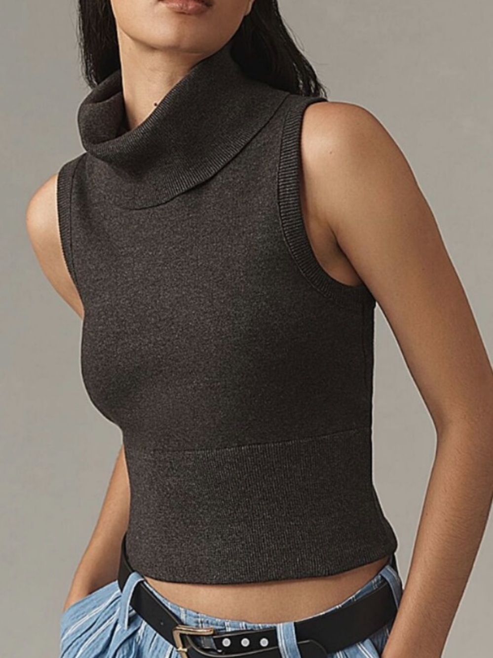 Anthropologie NEW Pilcro Ultra High Neck Sweater Tank in Grey Womens Size XS